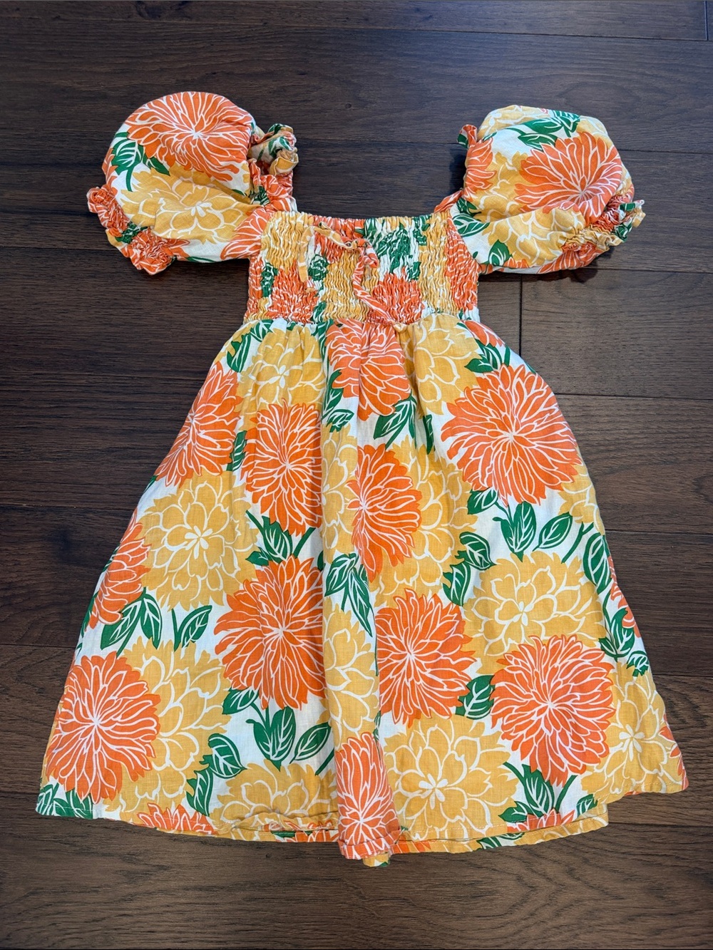 Faithfull the Brand Smocked Floral Linen Mini Dress Size XS Petite - C11-505